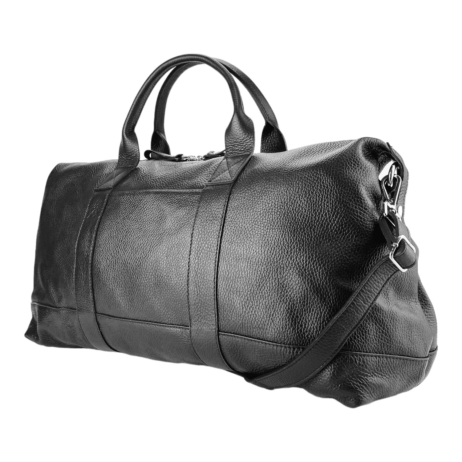Italian Leather Travel Duffle Bag — Black