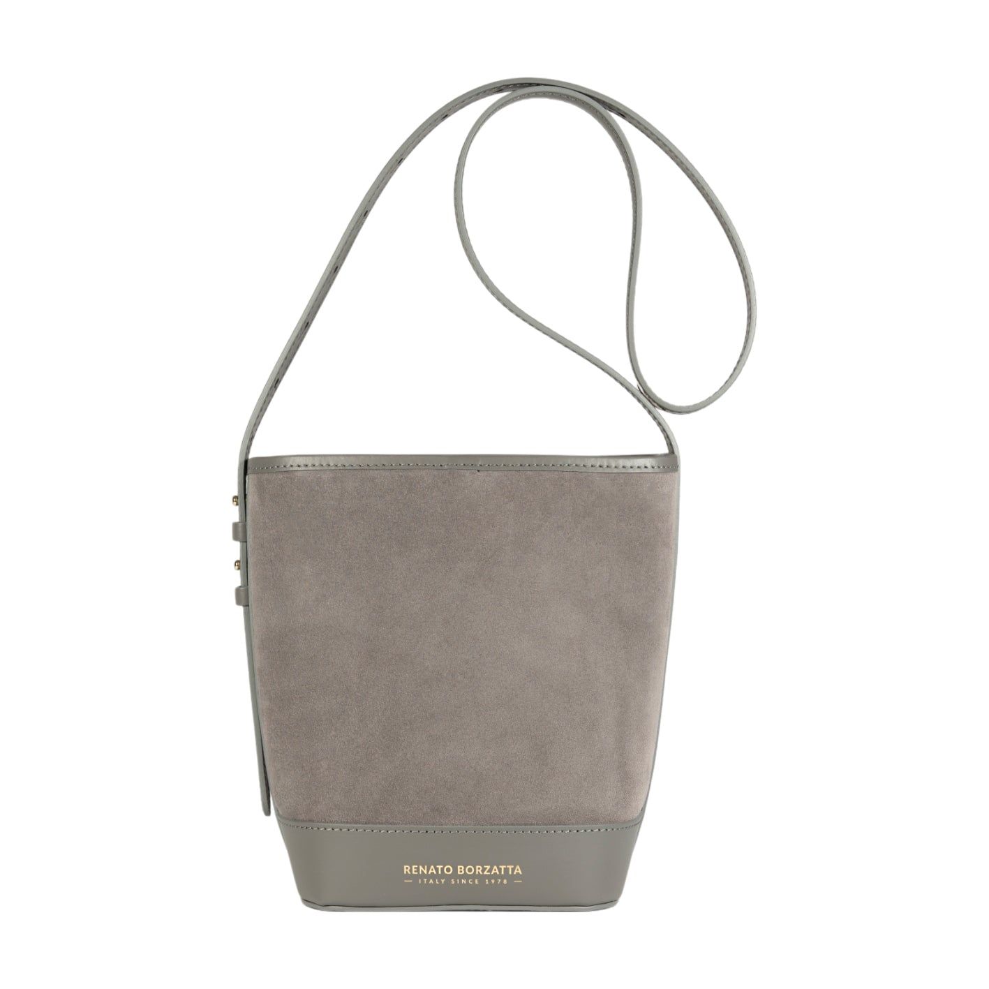 BRENDA Italian Leather Bucket Bag — Grey