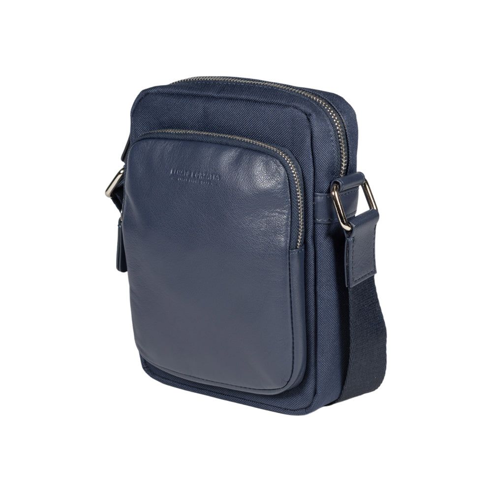 Italian Leather & Nylon Shoulder Bag — Blue