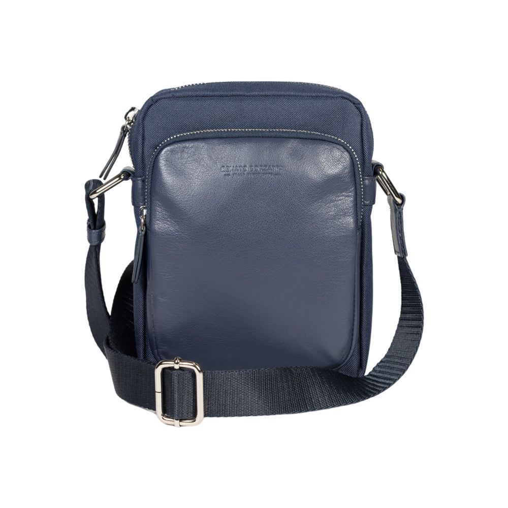 Italian Leather & Nylon Shoulder Bag — Blue