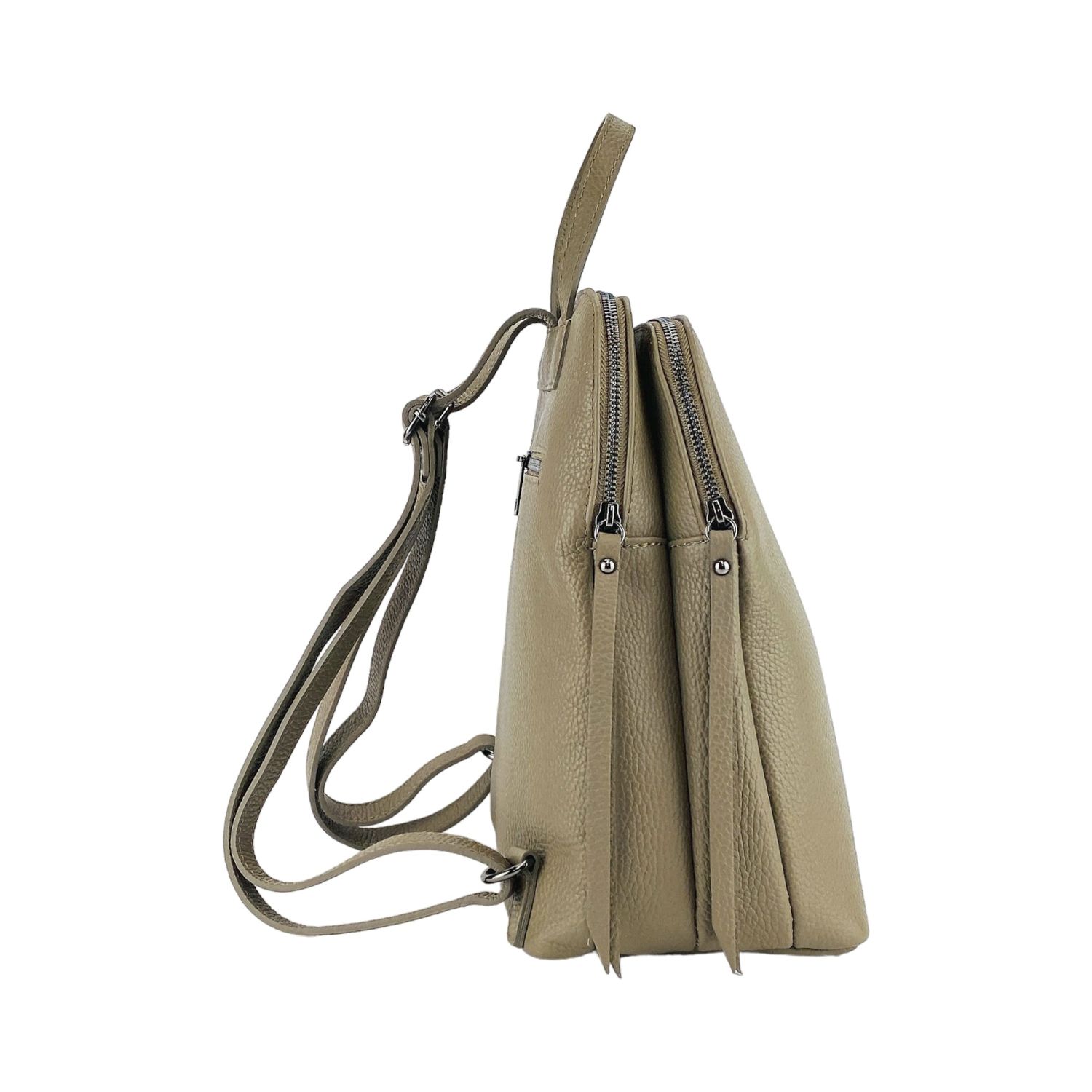 Women's Italian Leather Backpack, Double Compartment — Taupe