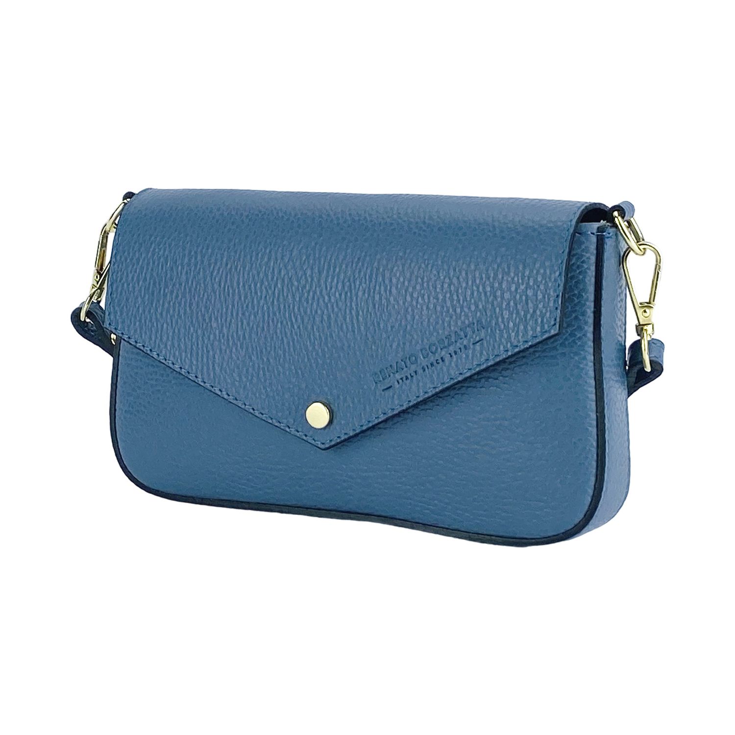 Italian Leather Mini Chain Crossbody Bag — Avio Blue