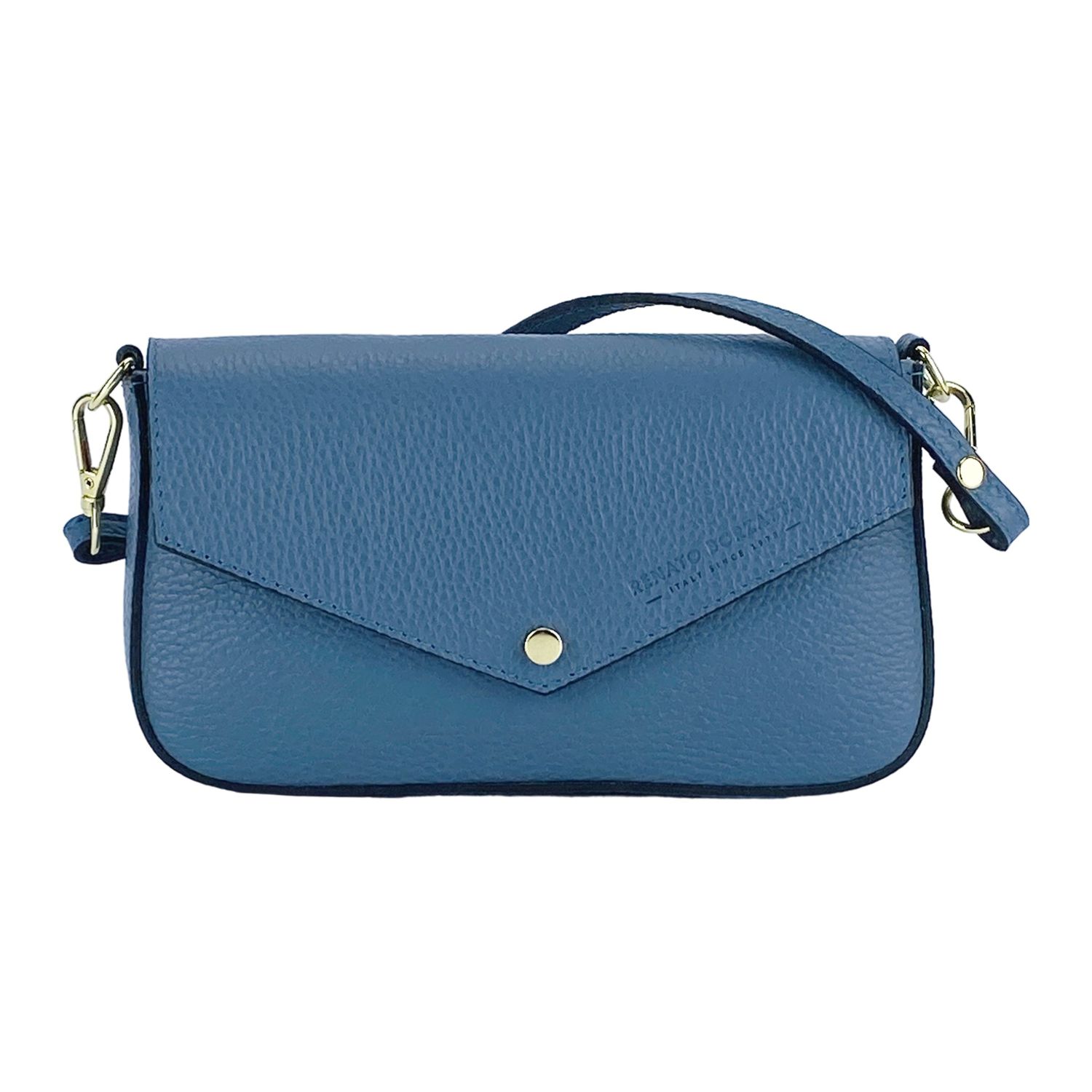 Italian Leather Mini Chain Crossbody Bag — Avio Blue