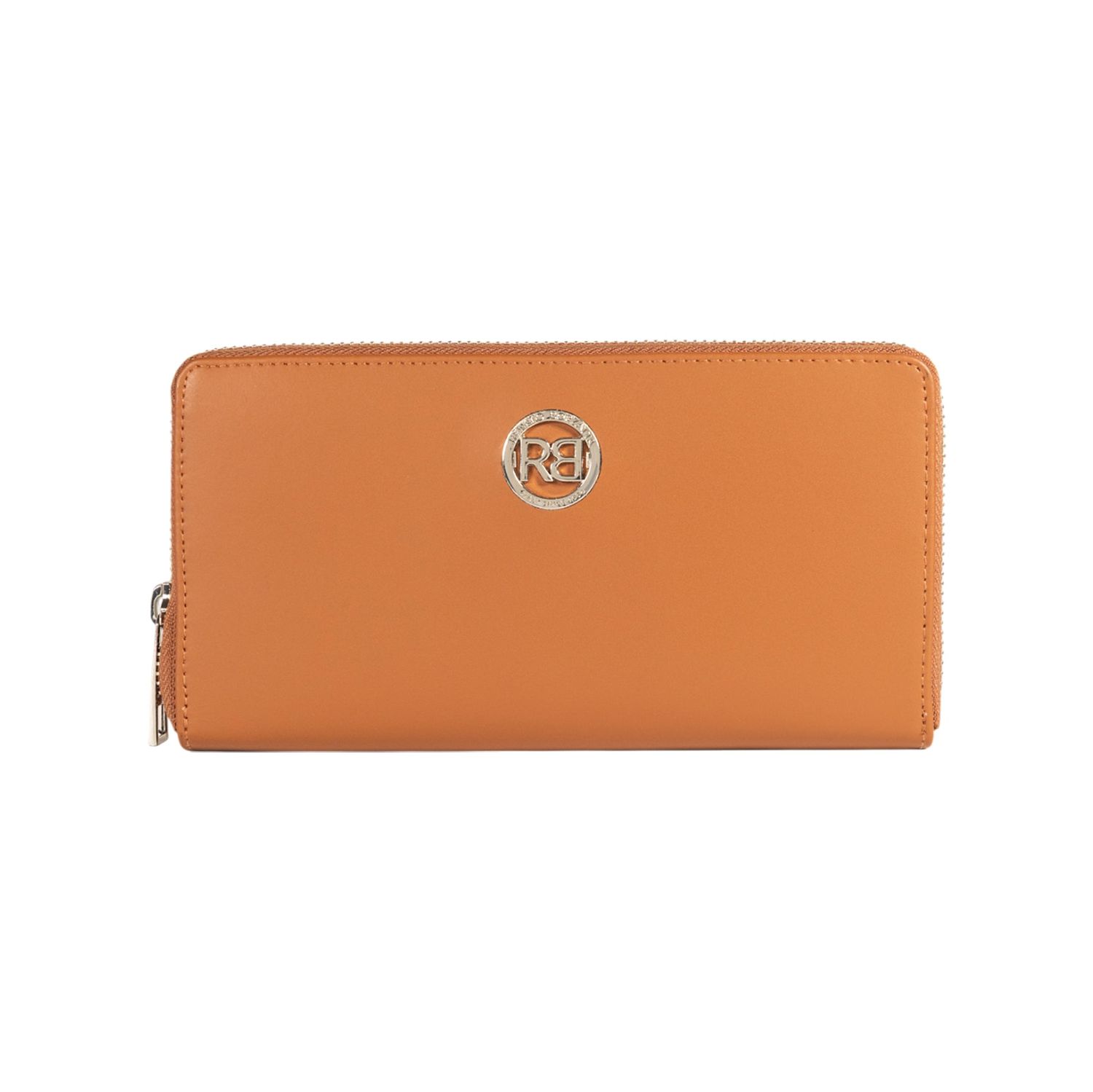 Women's Italian Leather Zip Wallet — Cognac