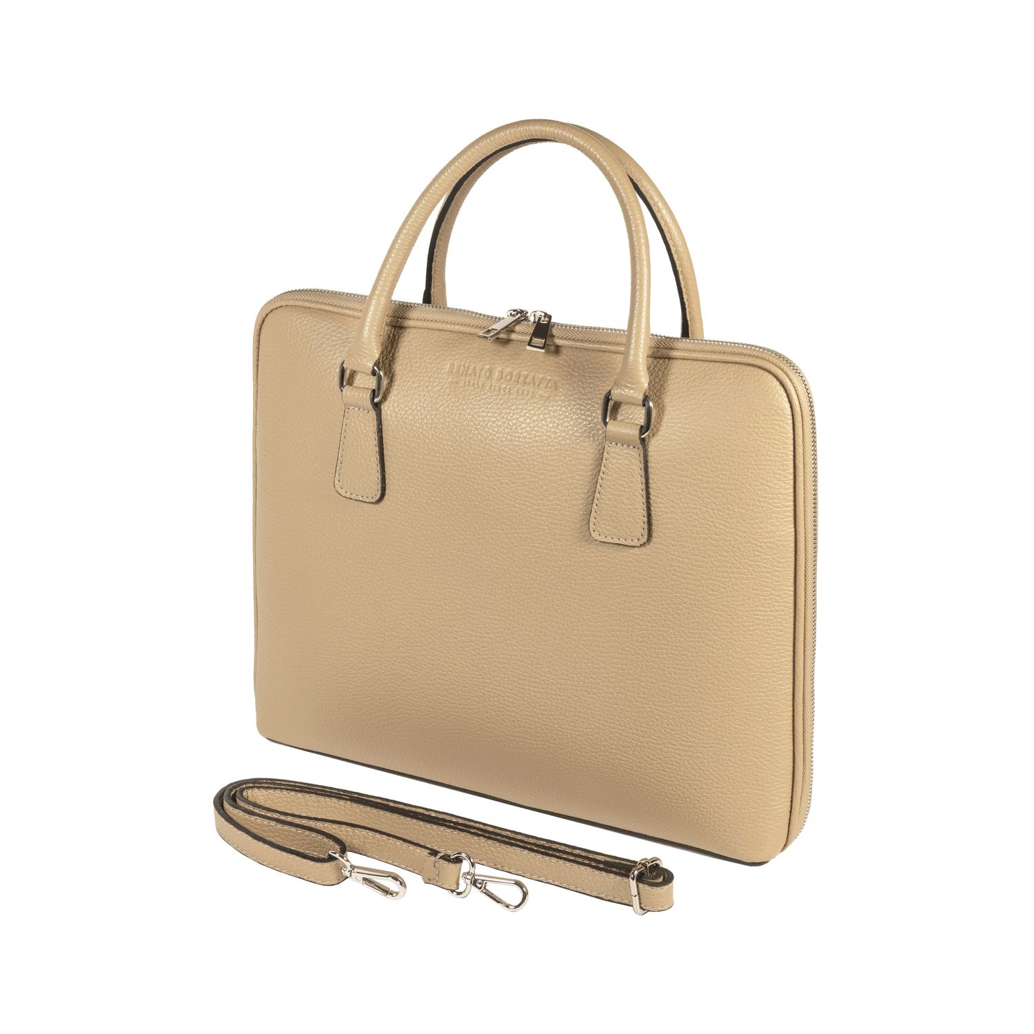 Italian Leather Unisex Briefcase — Taupe
