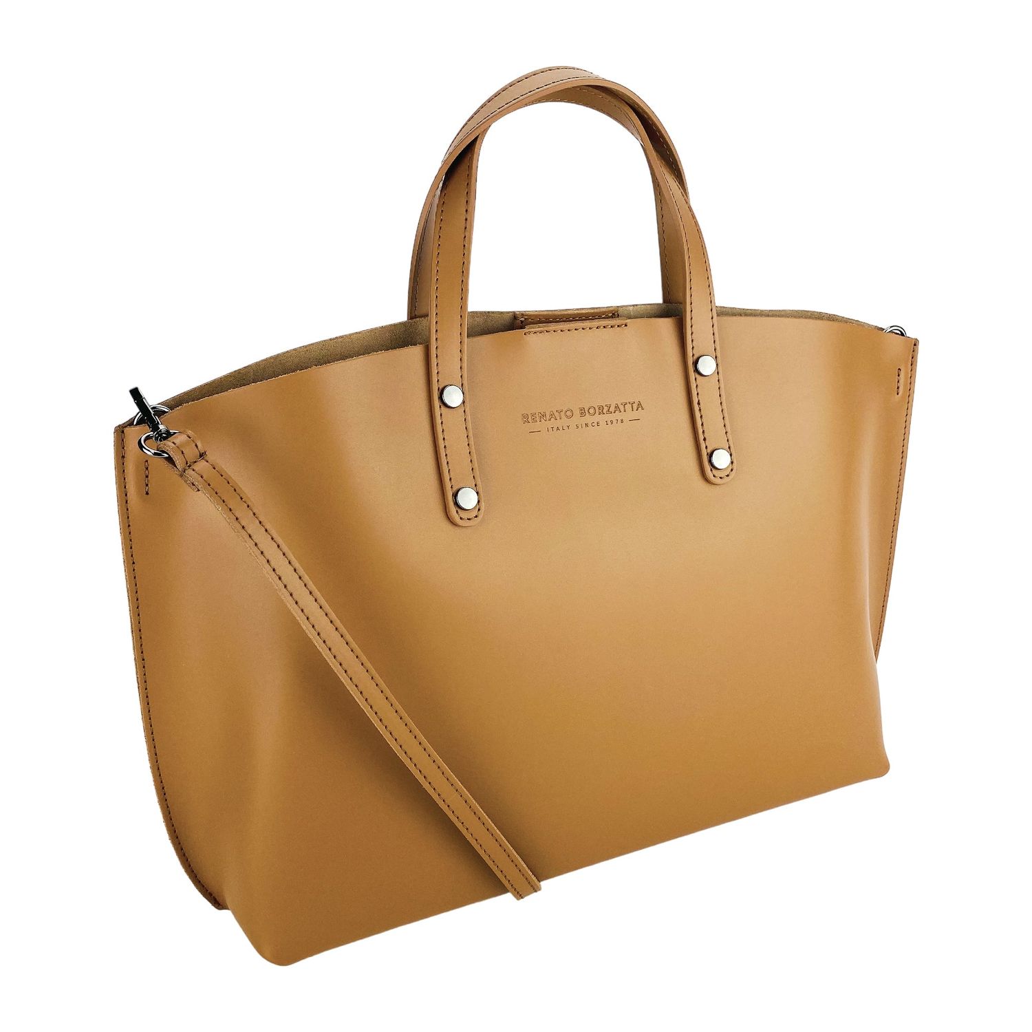 Women's Large Italian Leather Handbag — Cognac