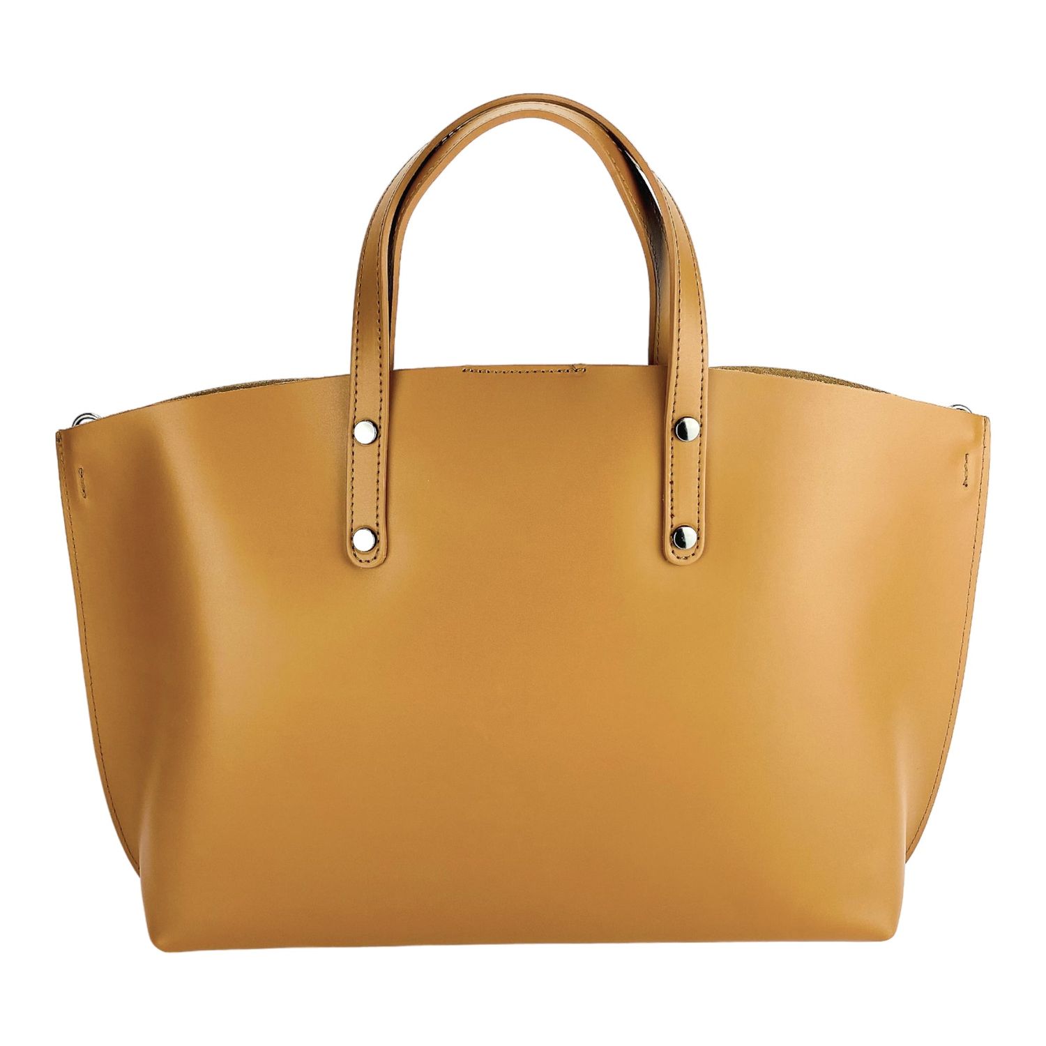 Women's Large Italian Leather Handbag — Cognac