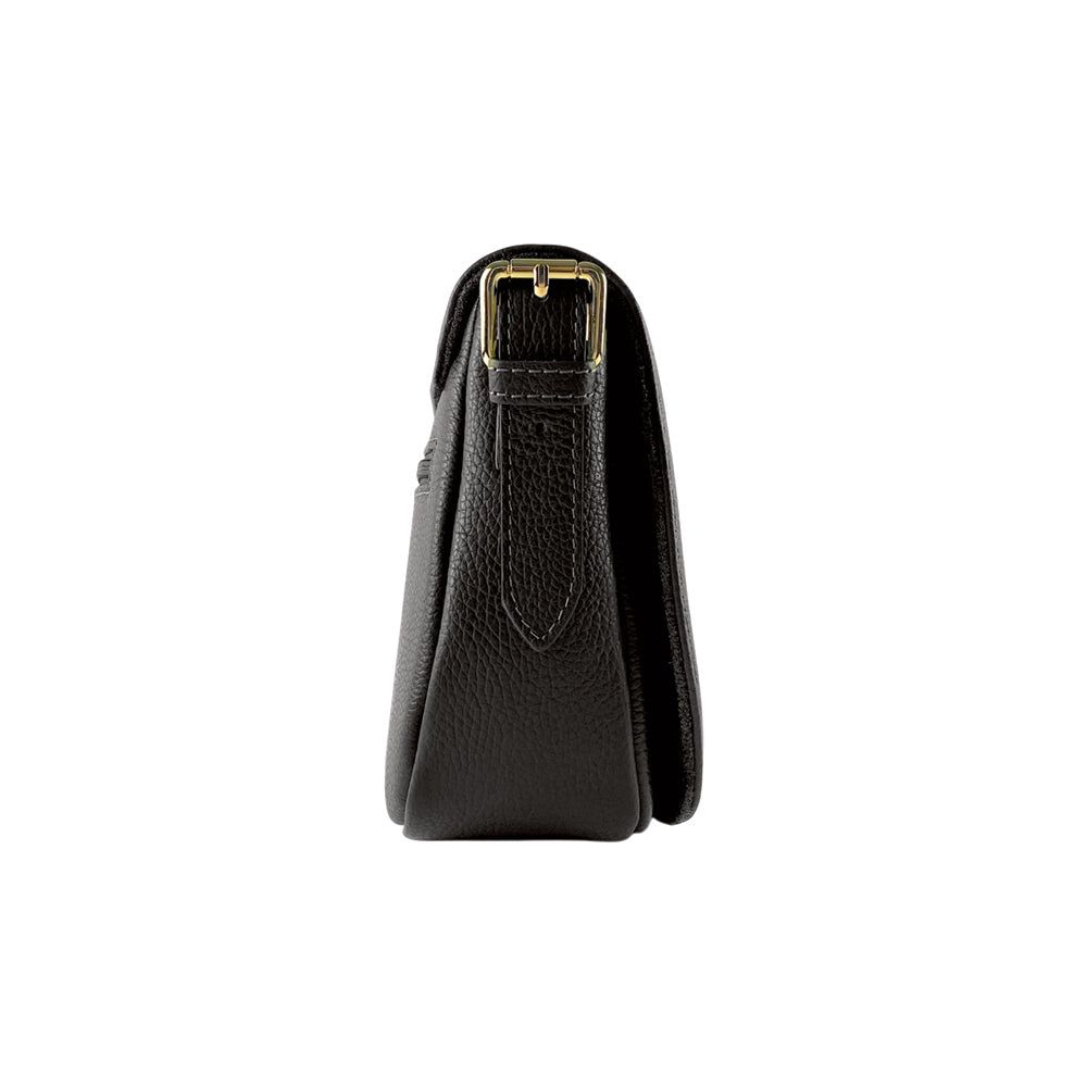 Italian Leather Shoulder Bag with Gold Hardware — Black
