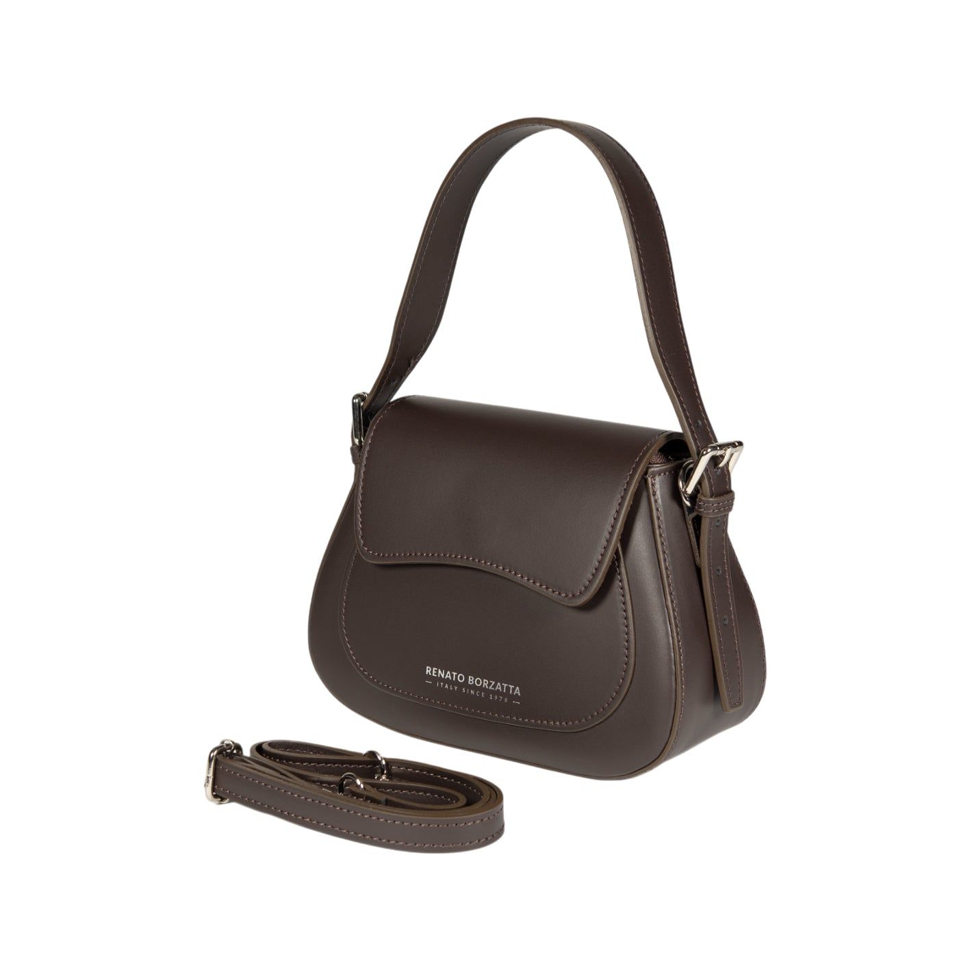 EMMA Italian Leather Flap Shoulder Bag — Dark Brown