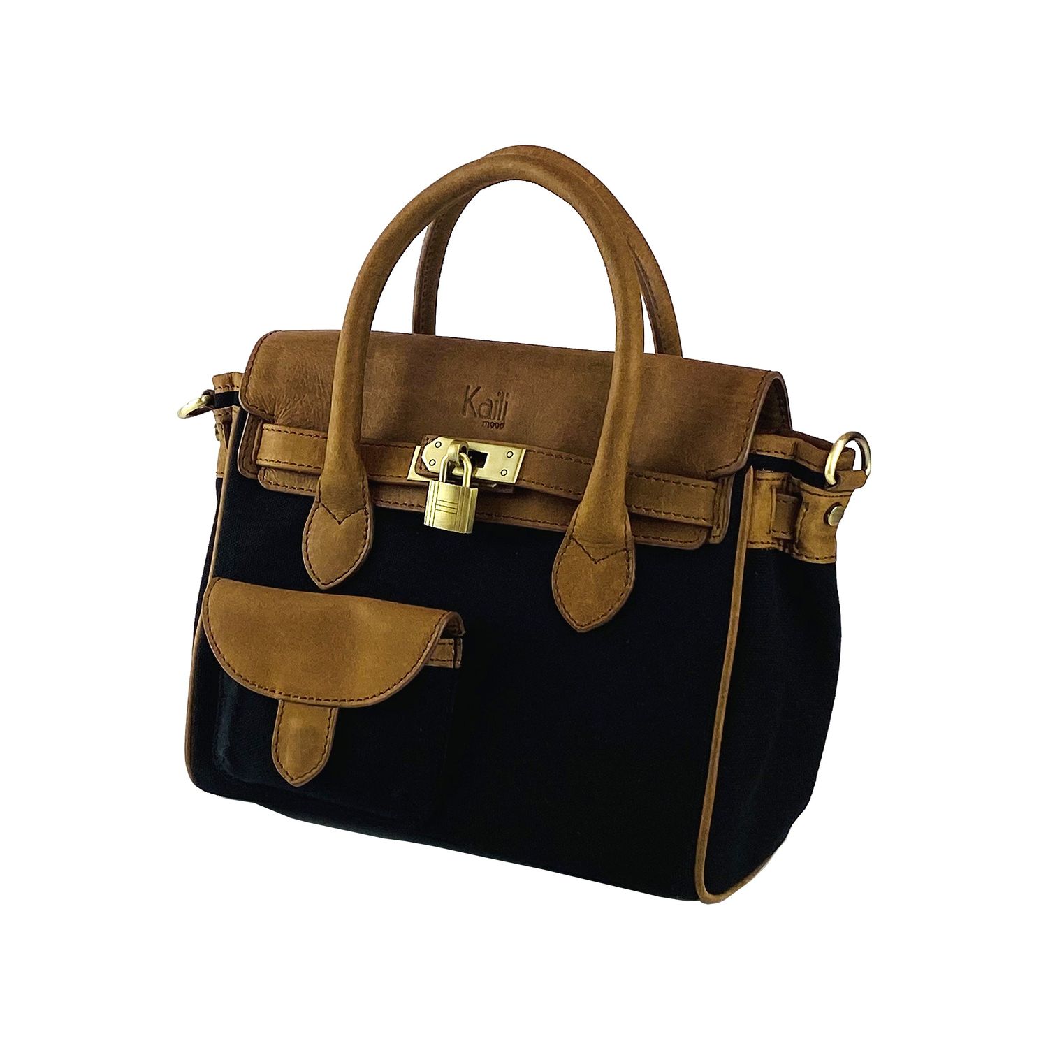 Italian Leather & Canvas Mini Handbag — Black
