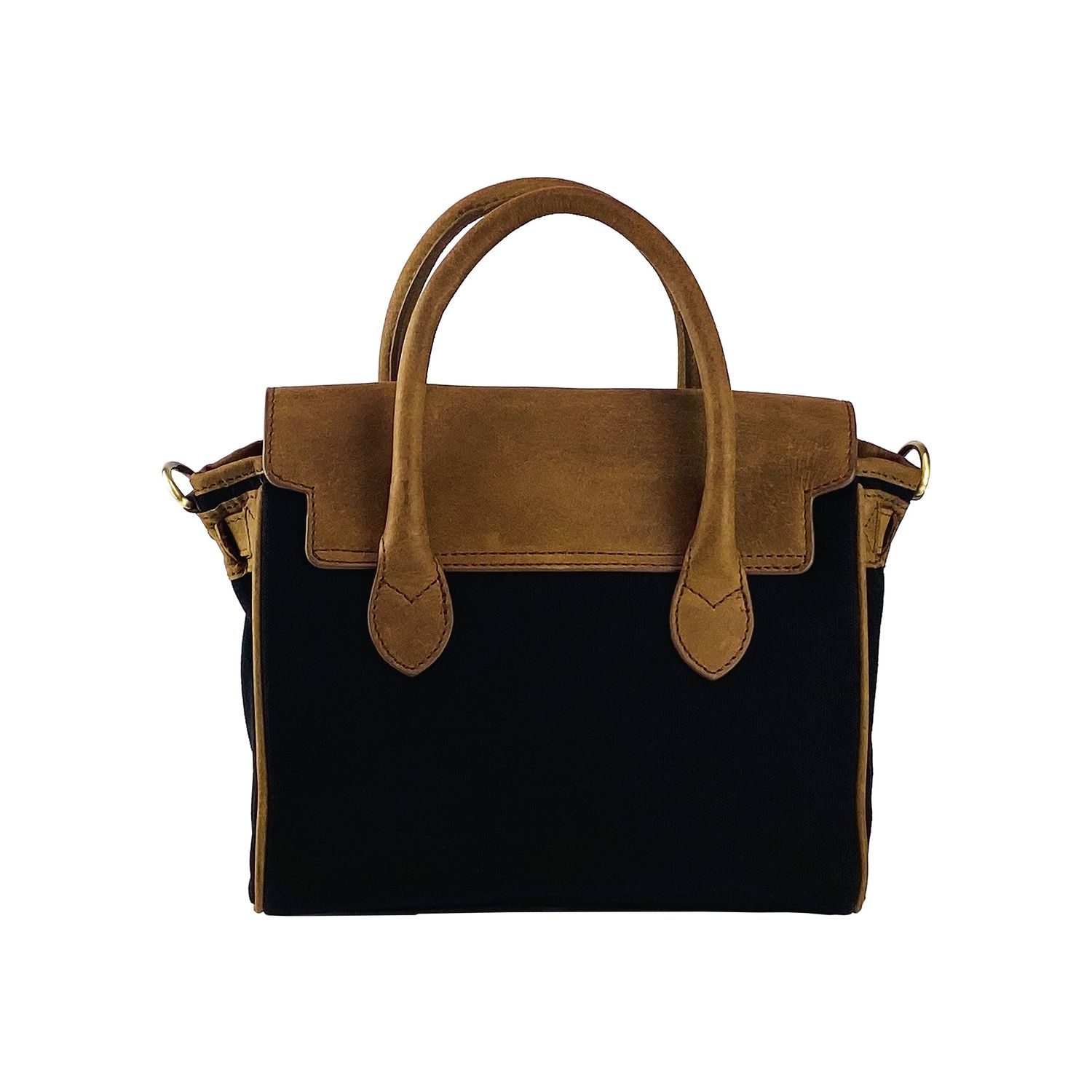 Italian Leather & Canvas Mini Handbag — Black