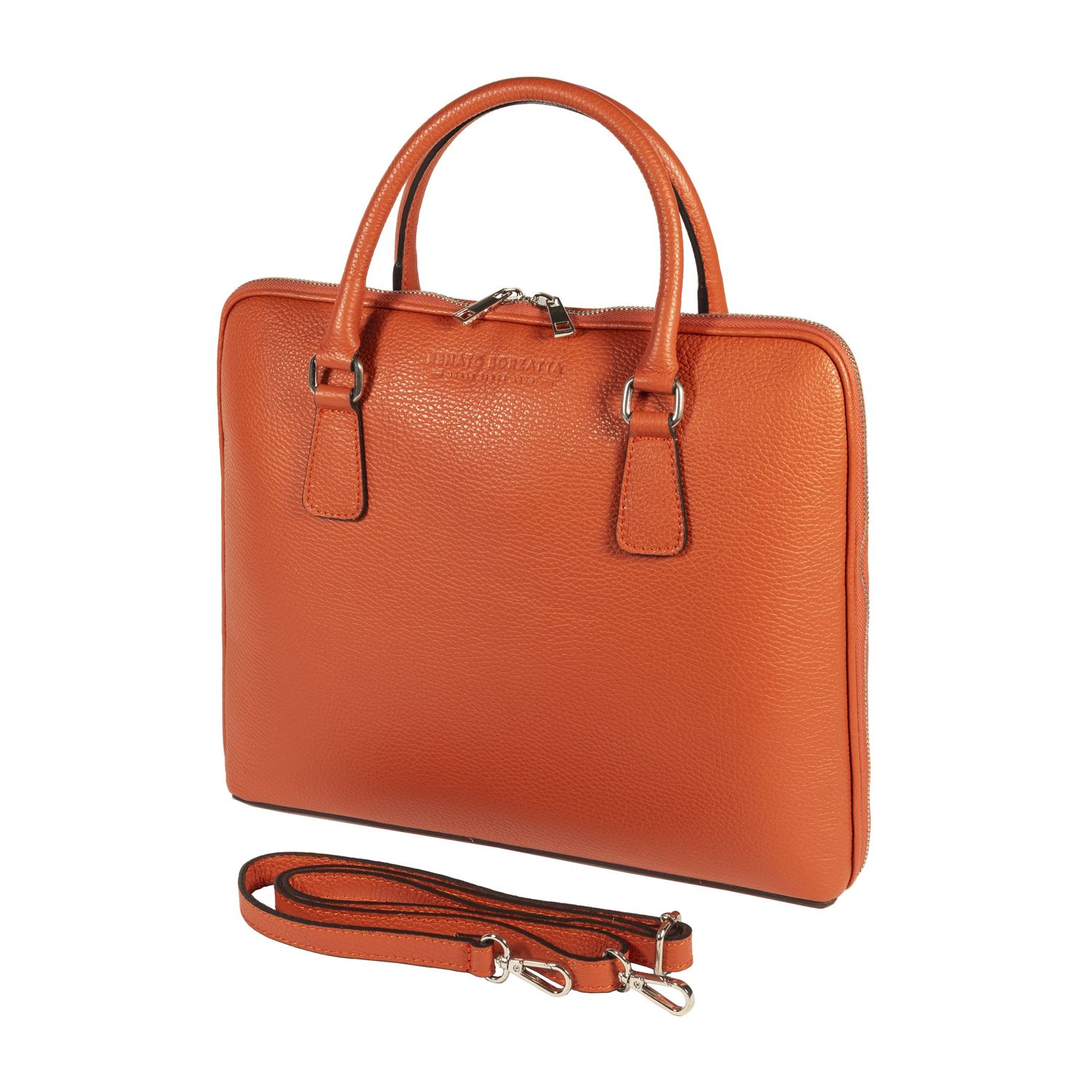 Italian Leather Unisex Briefcase — Orange
