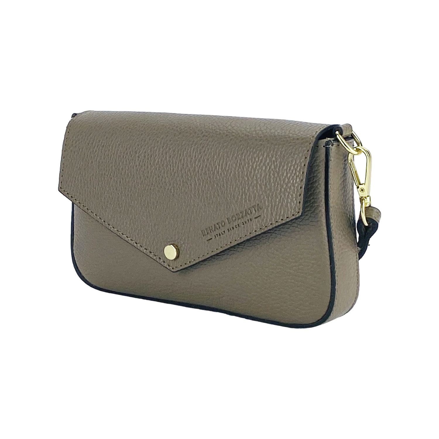Italian Leather Mini Chain Crossbody Bag — Taupe