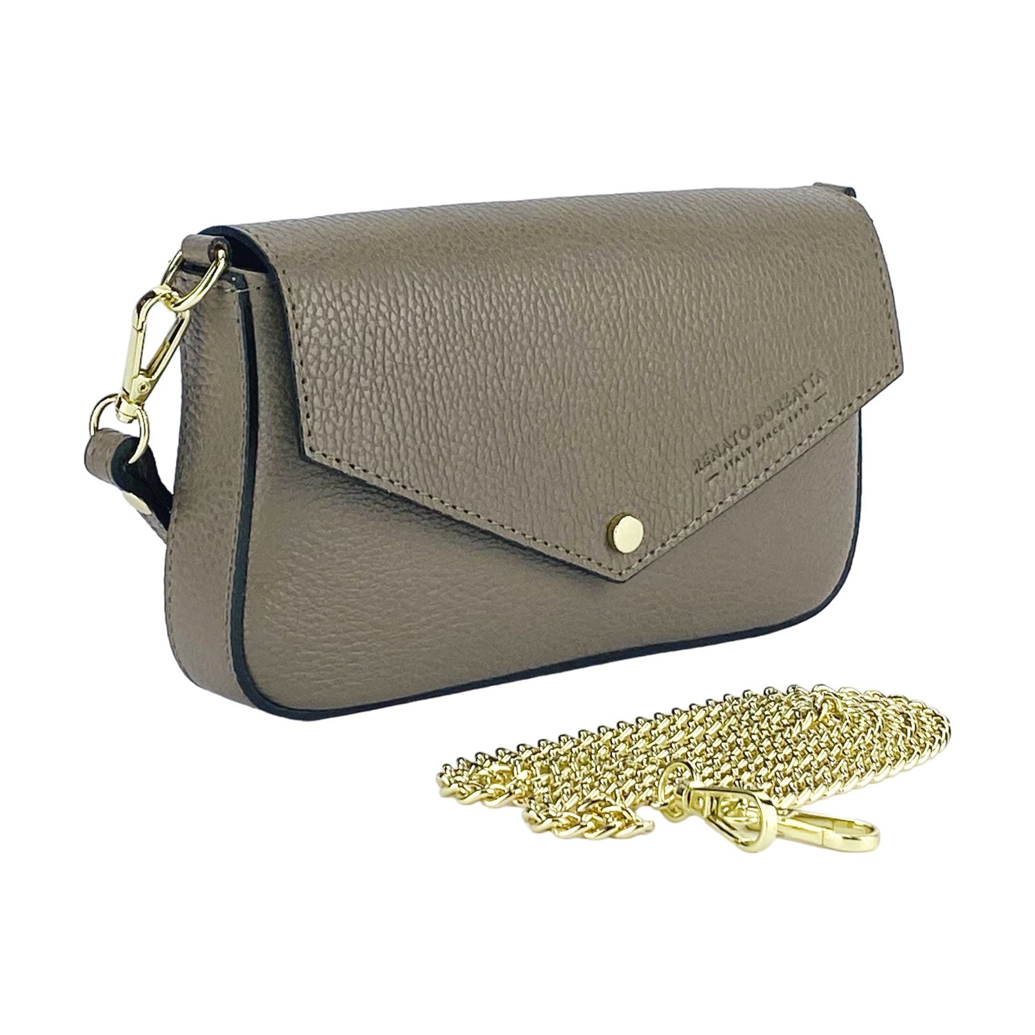 Italian Leather Mini Chain Crossbody Bag — Taupe
