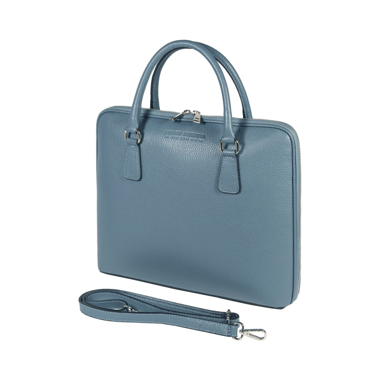 Italian Leather Unisex Briefcase — Avio Blue