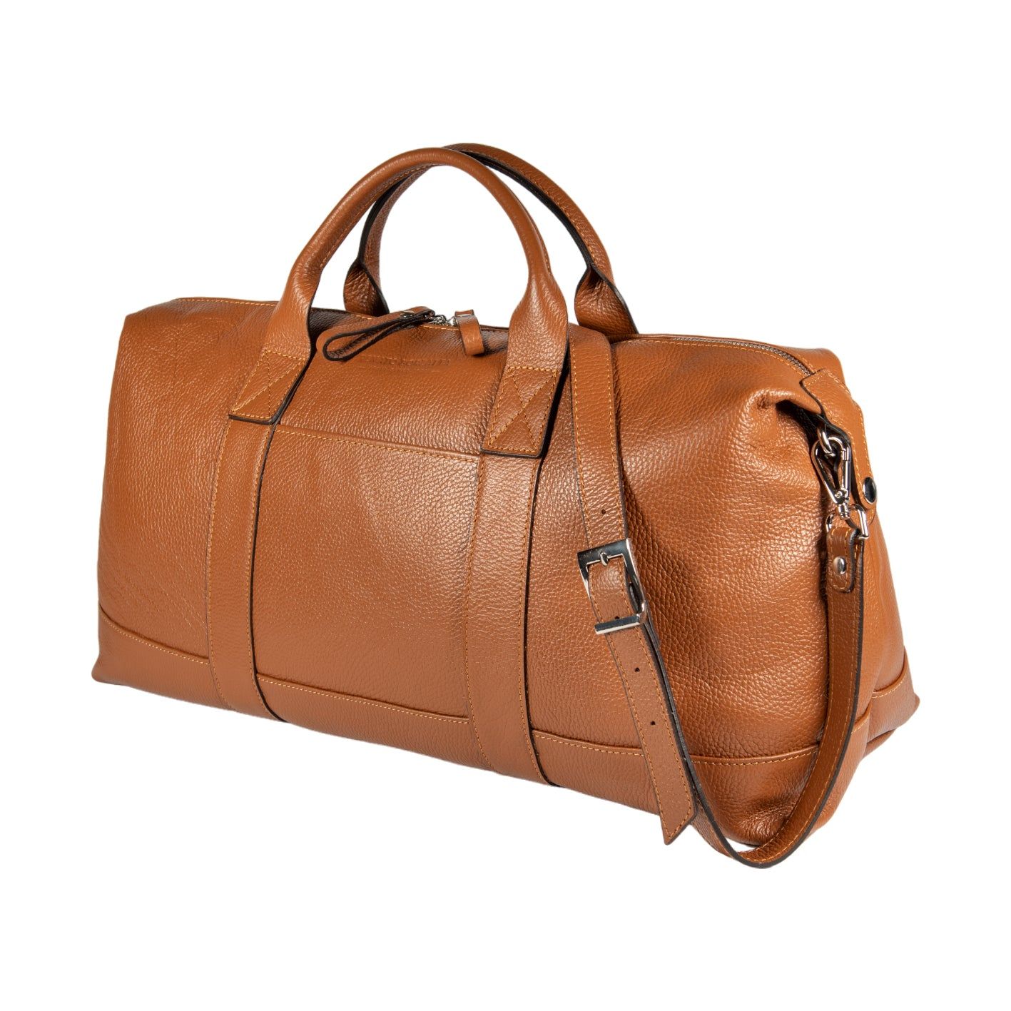 Italian Leather Travel Duffle Bag — Cognac