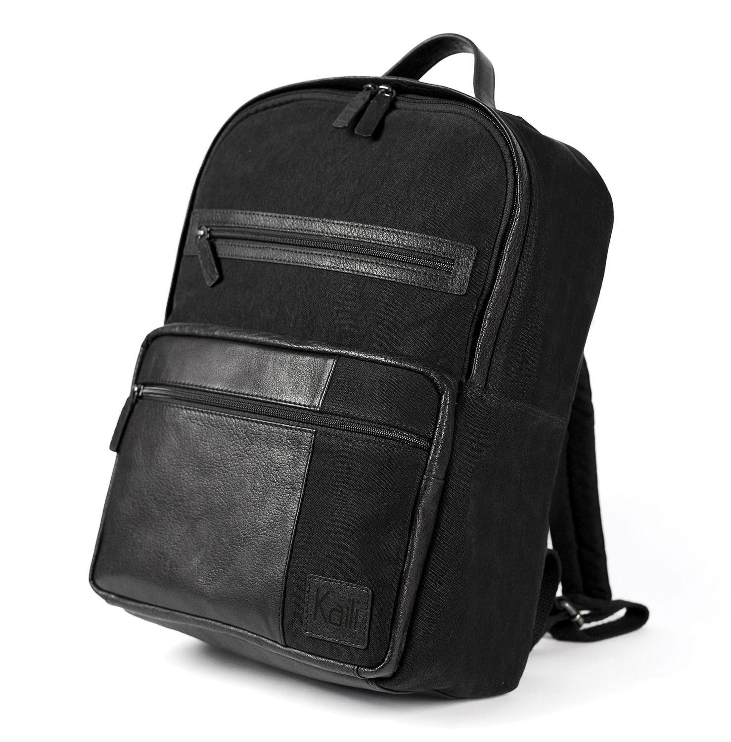 Italian Canvas & Leather Notebook Backpack — Black